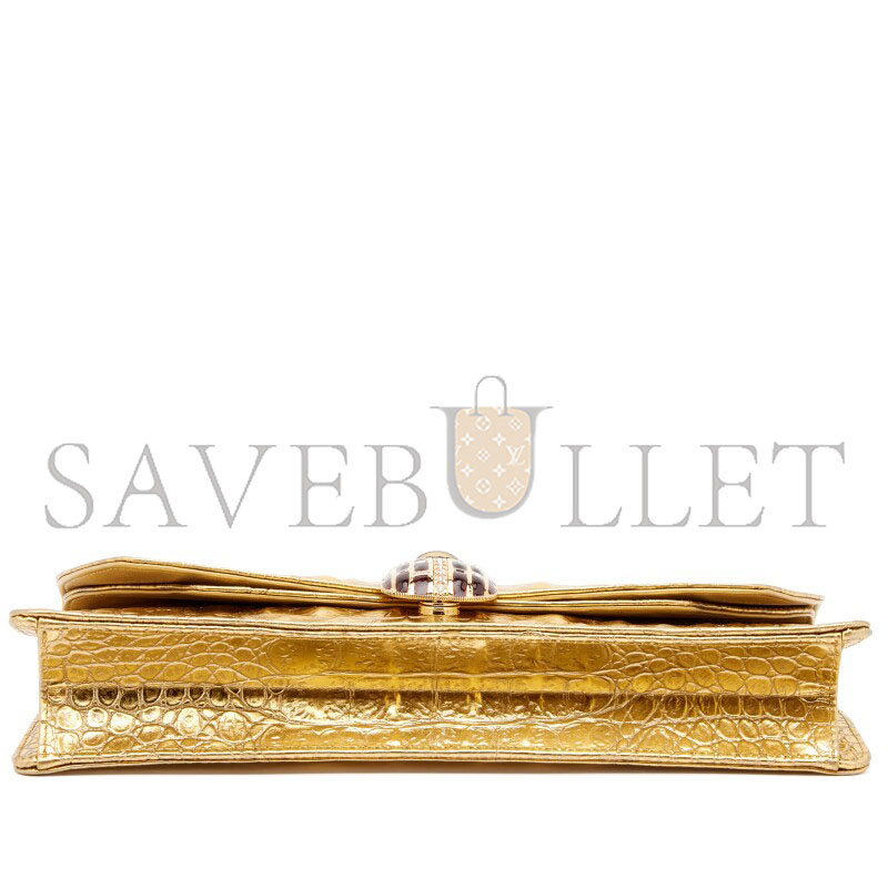 CHANEL 19A CROCODILE EMBOSSED GOLD JEWELED SCARAB CLUTCH BAG TI9 784893 (30*13*5cm)